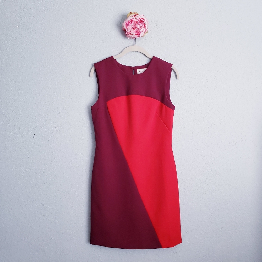 Milly Burgundy and Red Colorblock Dress